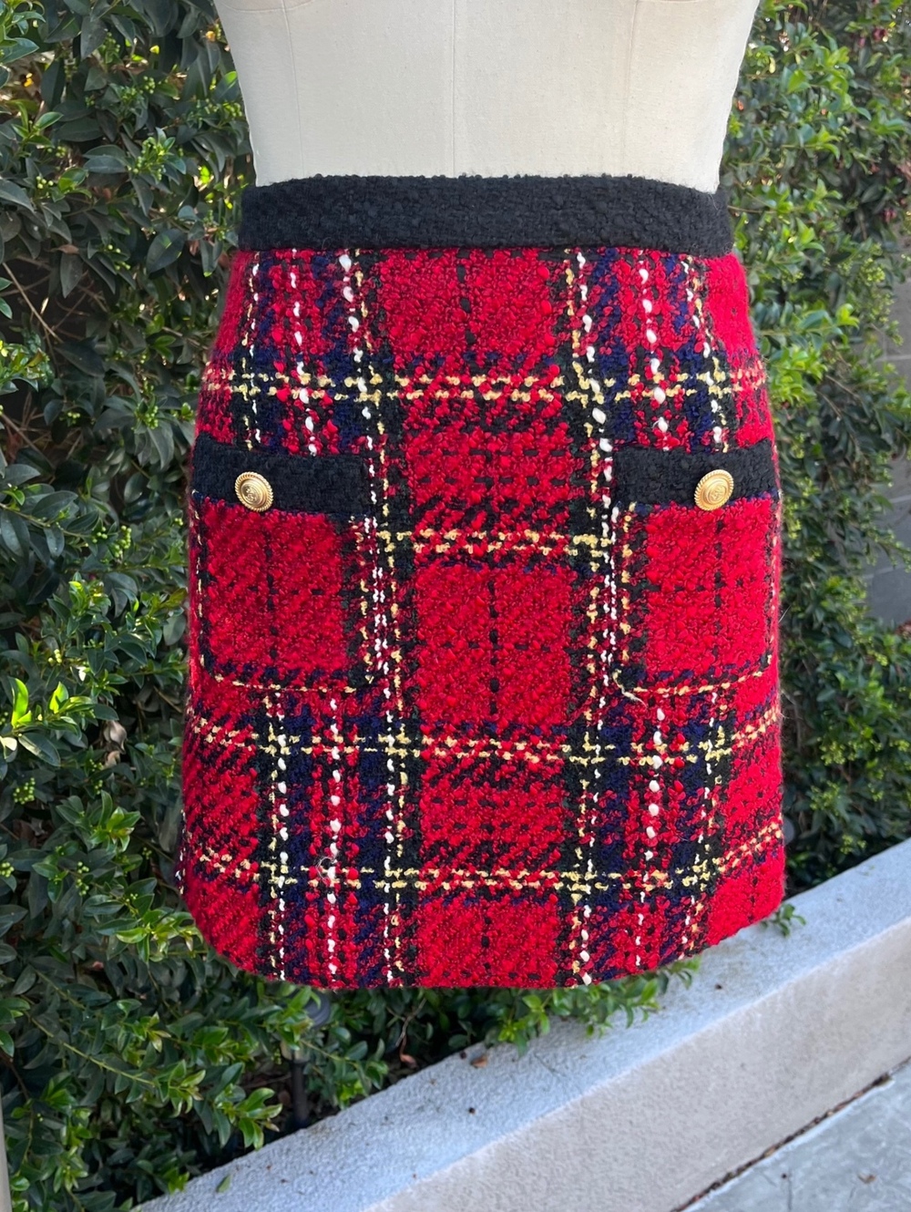Zara Red Plaid Tweed Mini Skirt Preppy Clueless Size XS